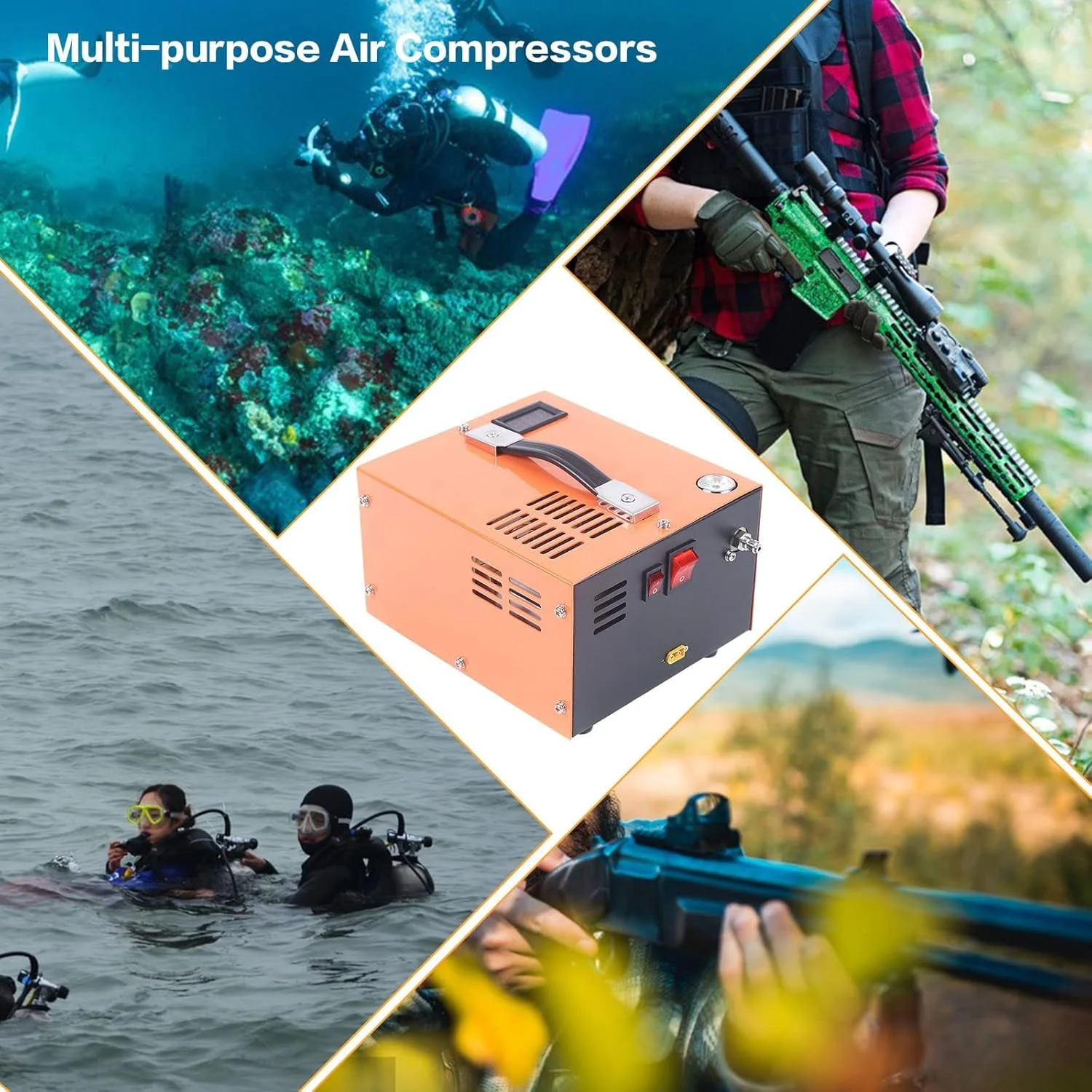 کمپرسور هوا PCP، پمپ فشار قوی 4500Psi 300Bar 12V PCP با خاموش شدن خودکار 110V/220V/12V کمپرسور هوای قابل حمل Pcp