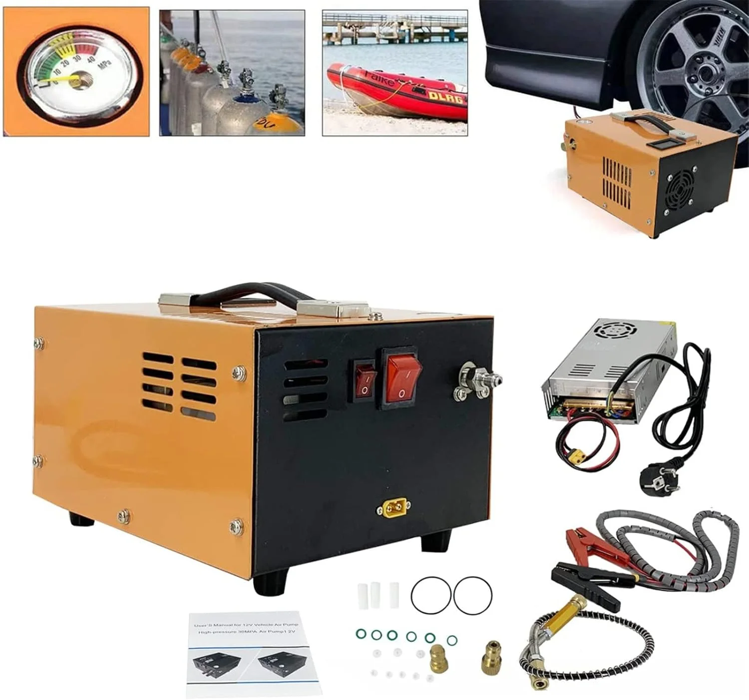 کمپرسور هوا PCP، پمپ فشار قوی 4500Psi 300Bar 12V PCP با خاموش شدن خودکار 110V/220V/12V کمپرسور هوای قابل حمل Pcp