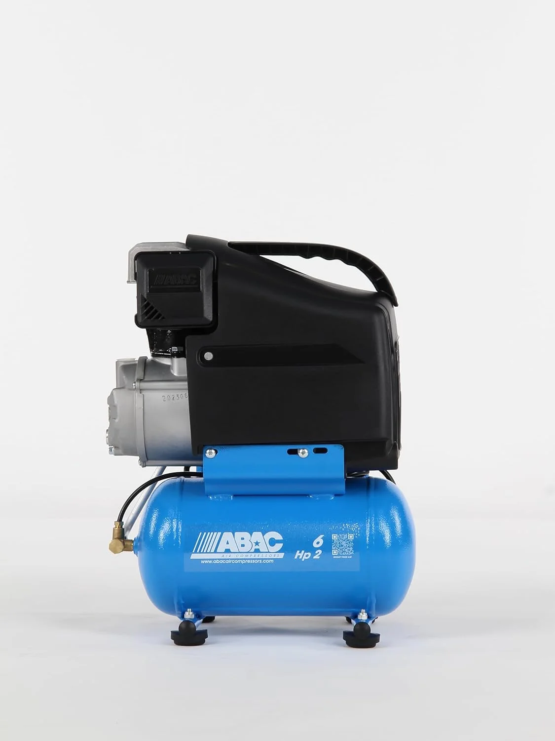 کمپرسور ABAC مدل LT 6 HP2 CL1 START L20 - 2 اسب بخار، مخزن 6 لیتری، با سوخت گازی، آبی، کمپرسور هوا با دسته حمل و تنظیم کننده فشار