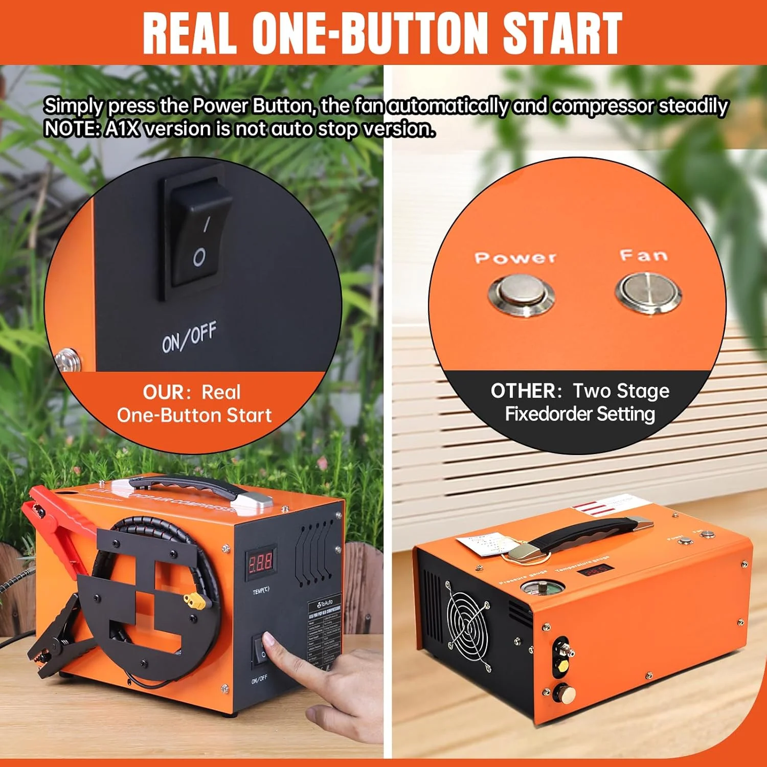 کمپرسور هوای PCP مدل TOAUTO A1X-PRO، فشار 4500Psi 30Mpa، طراحی قابل حمل با قرقره سیم، مبدل داخلی، بدون آب/روغن، شروع با یک دکمه، دیسک ترکیدگی، با برق 110 ولت AC یا باتری 12 ولت خودرو (نسخه توقف دستی) کمپرسور هوای PCP مدل TOAUTO A1X-PRO، فشار 4500Psi 30Mpa، طراحی قابل حمل با قرقره سیم، مبدل داخلی، بدون آب/روغن، شروع با یک دکمه، دیسک ترکیدگی، با برق 110 ولت AC یا باتری 12 ولت خودرو (نسخه توقف دستی)