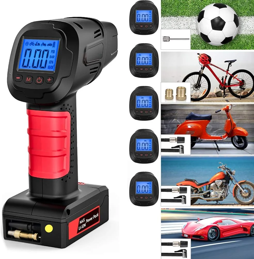 کمپرسور هوای بی سیم 20 ولت QIVGXBO با فشار 150 PSI، پمپ باد برقی قابل حمل با سرعت بالا 55 لیتر در دقیقه