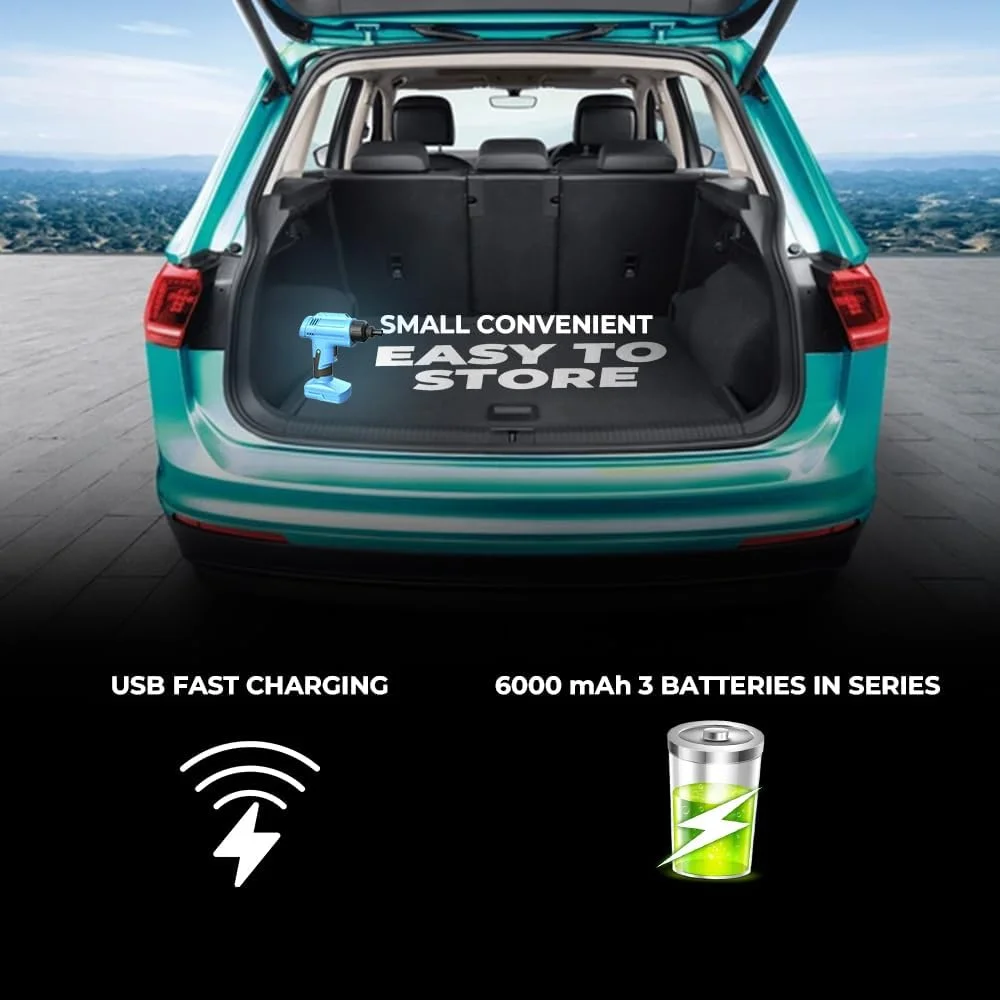 کمپرسور باد تایر برقی بی سیم توبی با توان 120 وات و جریان فشار 25 لیتر در دقیقه