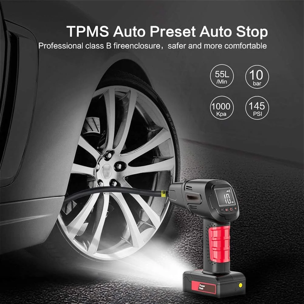 کمپرسور هوای بی سیم 20 ولت QIVGXBO با فشار 150 PSI، پمپ باد برقی قابل حمل با سرعت بالا 55 لیتر در دقیقه کمپرسور هوای بی سیم 20 ولت QIVGXBO با فشار 150 PSI، پمپ باد برقی قابل حمل با سرعت بالا 55 لیتر در دقیقه