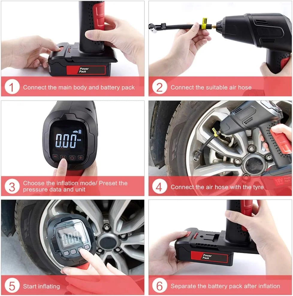 کمپرسور هوای بی سیم 20 ولت QIVGXBO با فشار 150 PSI، پمپ باد برقی قابل حمل با سرعت بالا 55 لیتر در دقیقه کمپرسور هوای بی سیم 20 ولت QIVGXBO با فشار 150 PSI، پمپ باد برقی قابل حمل با سرعت بالا 55 لیتر در دقیقه