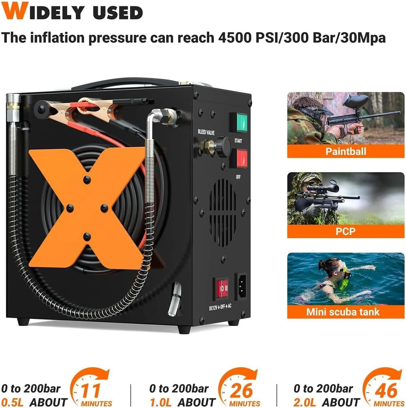 کمپرسور هوای PCP، توقف خودکار، بدون روغن، با برق 12 ولت DC خودرو یا 220 ولت - 240 ولت AC خانگی، پمپ کمپرسور تانک پینت بال/غواصی، تنظیم فشار و خاموشی خودکار کمپرسور هوای PCP، توقف خودکار، بدون روغن، با برق 12 ولت DC خودرو یا 220 ولت - 240 ولت AC خانگی، پمپ کمپرسور تانک پینت بال/غواصی، تنظیم فشار و خاموشی خودکار