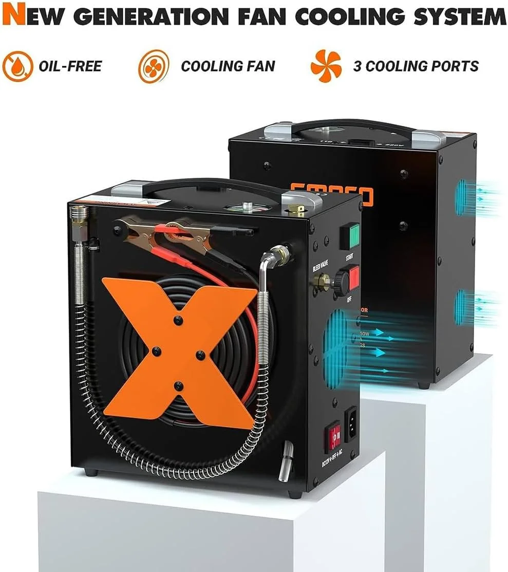 کمپرسور هوای PCP، توقف خودکار، بدون روغن، با برق 12 ولت DC خودرو یا 220 ولت - 240 ولت AC خانگی، پمپ کمپرسور تانک پینت بال/غواصی، تنظیم فشار و خاموشی خودکار کمپرسور هوای PCP، توقف خودکار، بدون روغن، با برق 12 ولت DC خودرو یا 220 ولت - 240 ولت AC خانگی، پمپ کمپرسور تانک پینت بال/غواصی، تنظیم فشار و خاموشی خودکار