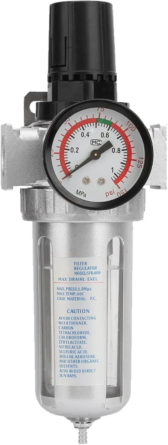 تنظیم کننده فشار هوا، تله آب و رطوبت کمپرسور هوا BSP 1/2 اینچ با اتصال نصب، برای گیج براکت تخلیه اتوماتیک