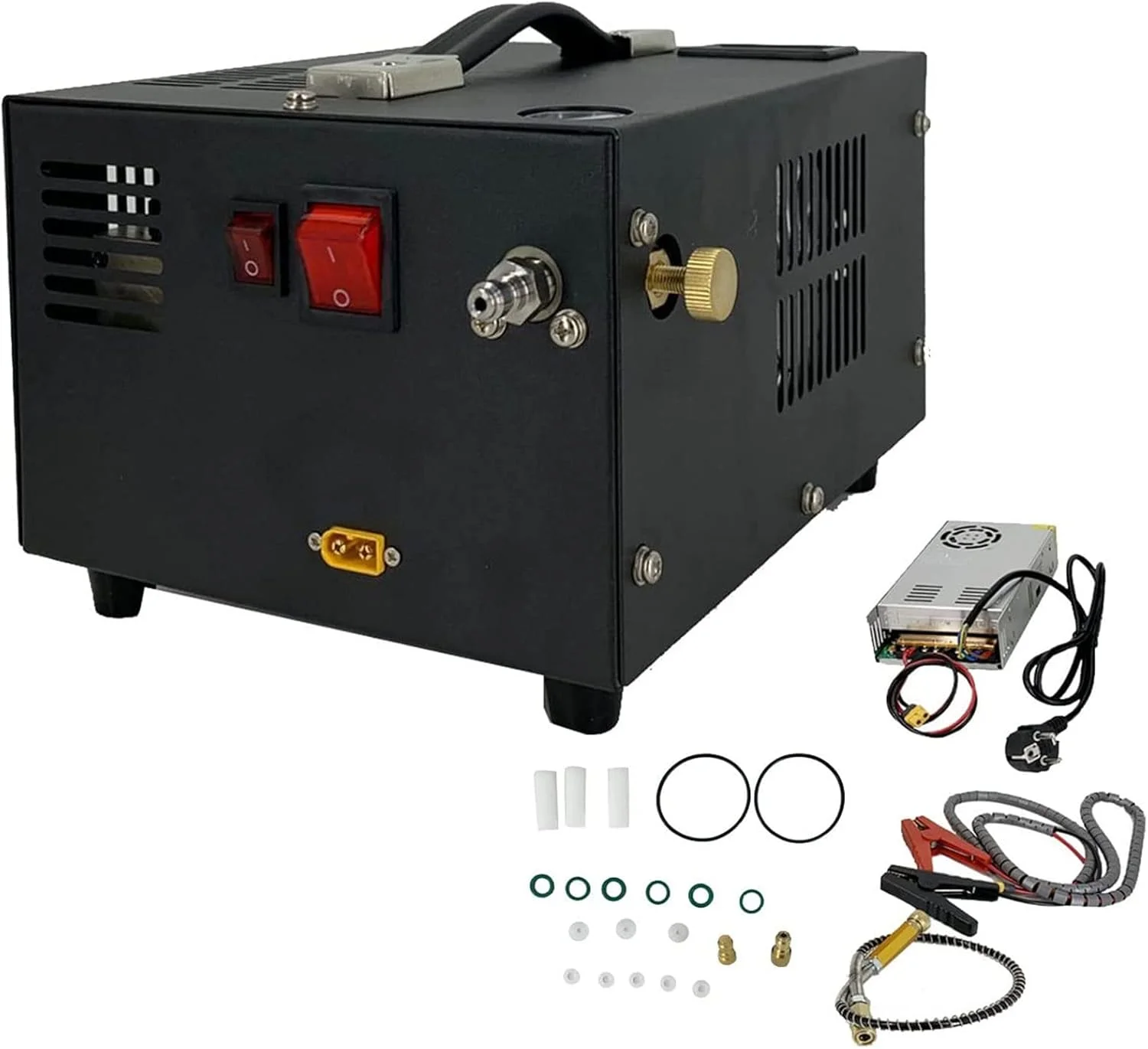 پمپ فشار قوی با خاموشی خودکار 110V/220V/12V کمپرسور هوای قابل حمل PCP، 4500Psi 300Bar 12V PCP با ترانسفورماتور داخلی