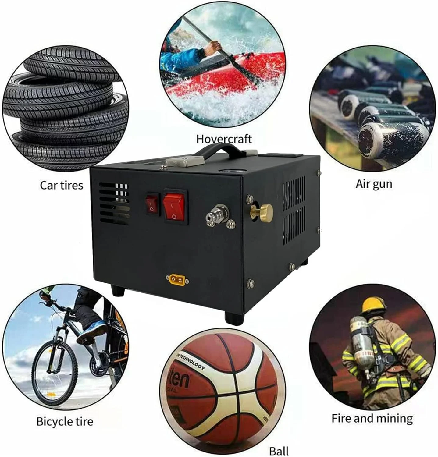 پمپ فشار قوی با خاموشی خودکار 110V/220V/12V کمپرسور هوای قابل حمل PCP، 4500Psi 300Bar 12V PCP با ترانسفورماتور داخلی