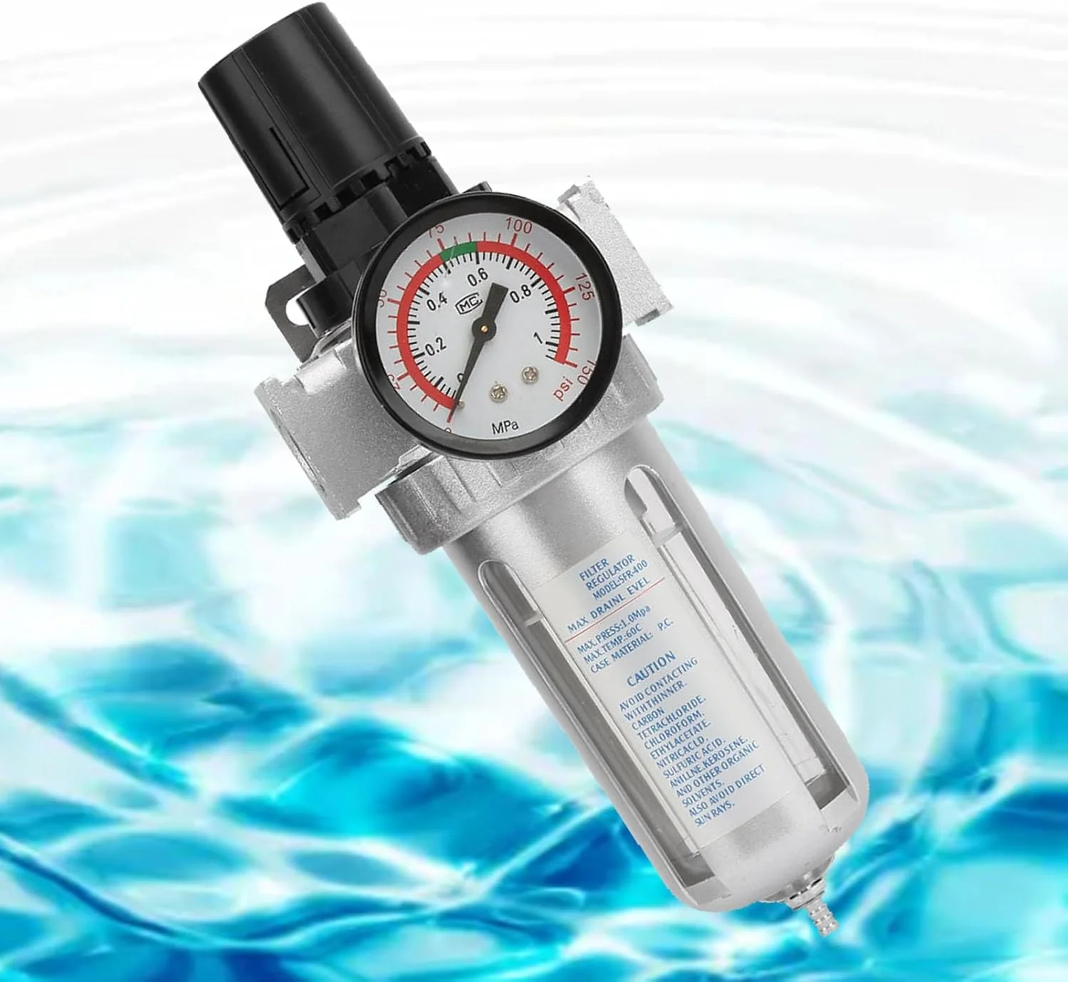 تنظیم کننده فشار هوا، تله آب و رطوبت کمپرسور هوا BSP 1/2 اینچ با اتصال نصب، برای گیج براکت تخلیه اتوماتیک