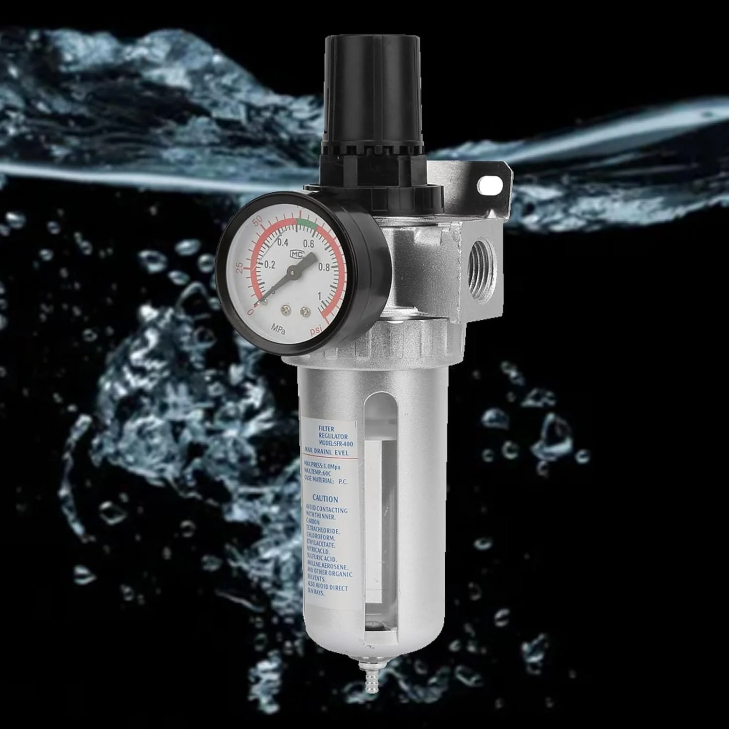 تنظیم کننده فشار هوا، تله آب و رطوبت کمپرسور هوا BSP 1/2 اینچ با اتصال نصب، برای گیج براکت تخلیه اتوماتیک