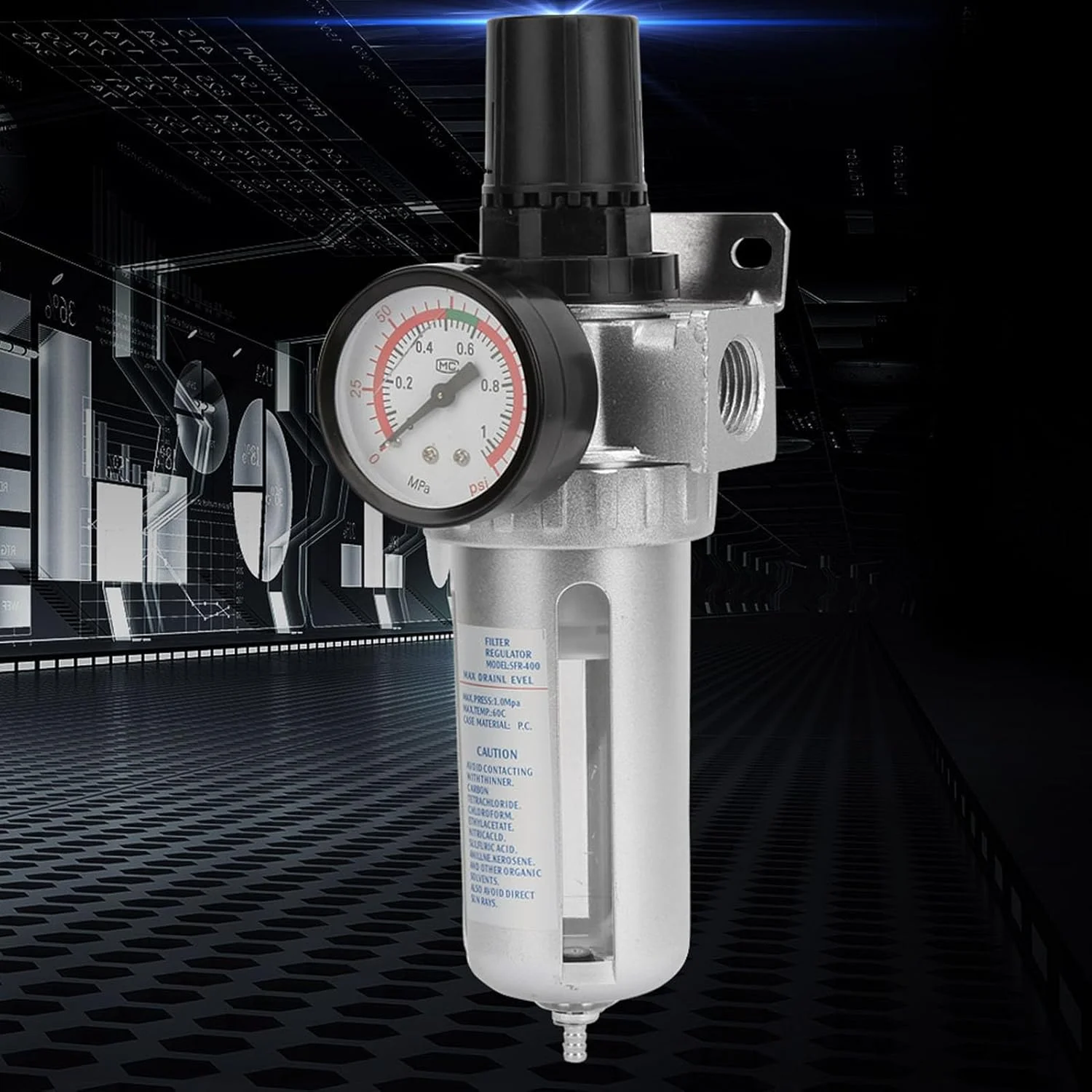 تنظیم کننده فشار هوا، تله آب و رطوبت کمپرسور هوا BSP 1/2 اینچ با اتصال نصب، برای گیج براکت تخلیه اتوماتیک