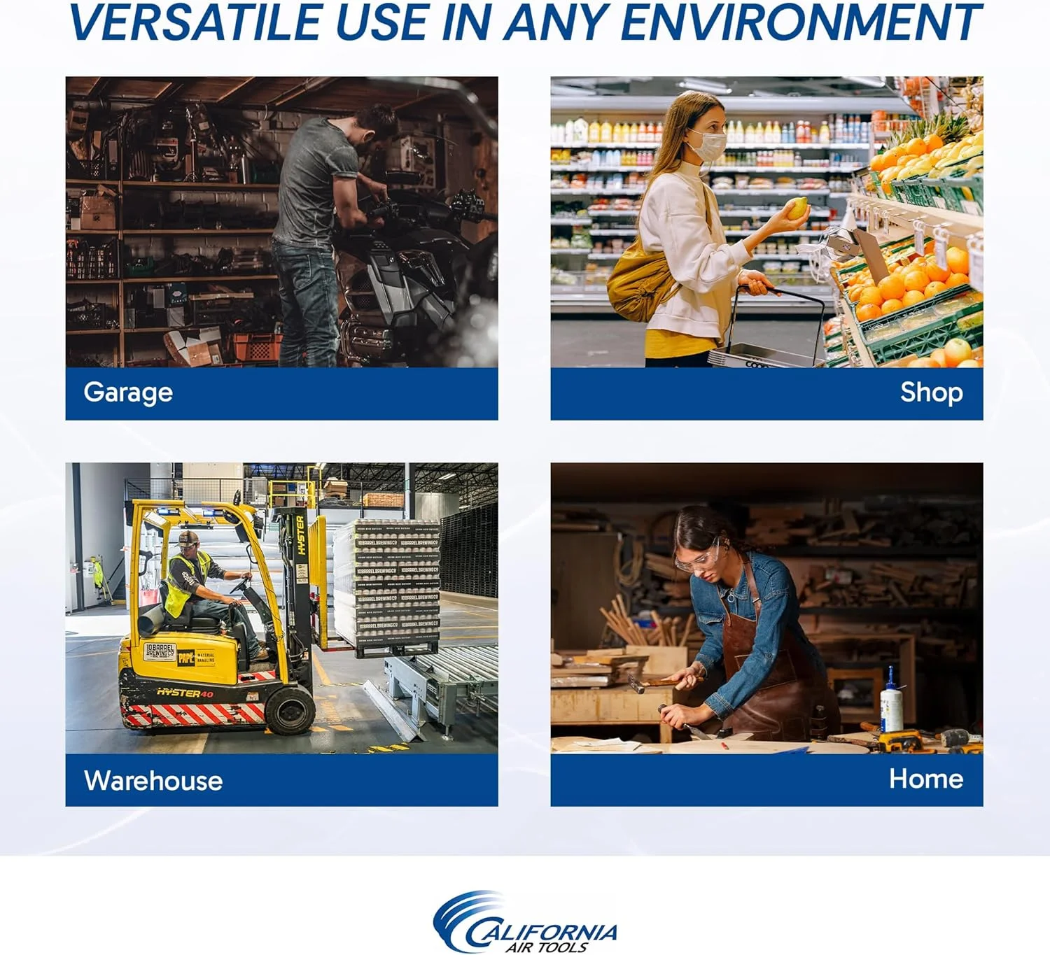 کمپرسور هوا کالیفرنیا ایر تولز مدل 10020AC فوق العاده بی صدا و بدون روغن، 2.0 اسب بخار، مخزن آلومینیومی 10.0 گالن