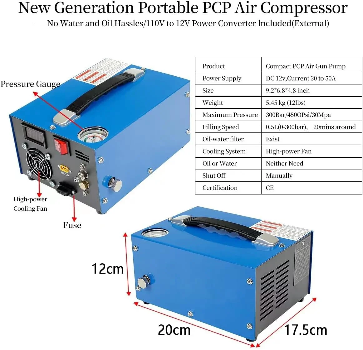 کمپرسور هوای فشار قوی PARFCO Pcp 300bar/4500psi/30mpa، پمپ هوای تفنگ بادی، پمپ هوای فشار قوی برقی برای تفنگ های بادی PCP