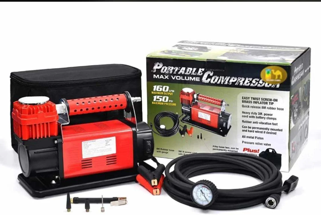 کمپرسور هوای قابل حمل با حداکثر حجم، ۱۶۰ لیتر در دقیقه، ۱۵۰ PSI، به همراه لوازم جانبی