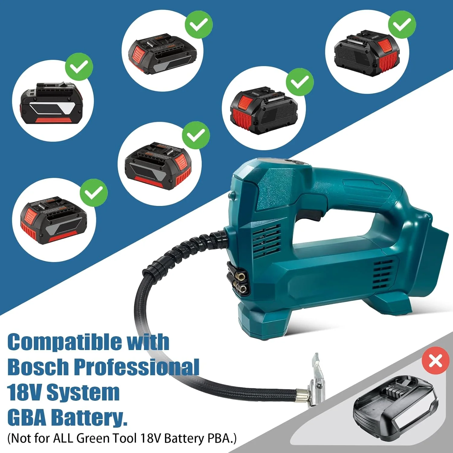 کمپرسور باد BAT20TL برای باتری بوش، کمپرسور 150 PSI با نمایشگر دیجیتال، پمپ باد قابل حمل برای باتری 18 ولت GBA بوش مناسب برای خودرو، موتورسیکلت، دوچرخه، توپ های ورزشی