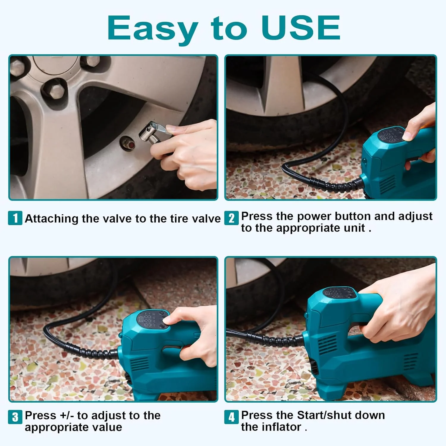 کمپرسور باد BAT20TL برای باتری بوش، کمپرسور 150 PSI با نمایشگر دیجیتال، پمپ باد قابل حمل برای باتری 18 ولت GBA بوش مناسب برای خودرو، موتورسیکلت، دوچرخه، توپ های ورزشی