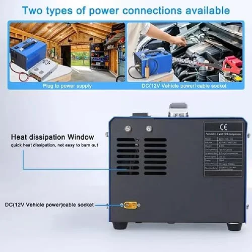 کمپرسور قابل حمل PARFCO PCP، پمپ فشار قوی 4500Psi با خاموشی خودکار، تغذیه از طریق خودرو 12 ولت DC یا خانه 110 ولت AC، پمپ برای تفنگ بادی، مخزن غواصی