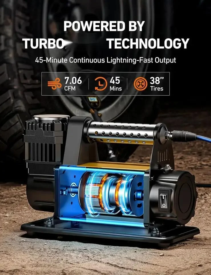 کمپرسور هوای قابل حمل با حداکثر حجم، ۱۶۰ لیتر در دقیقه، ۱۵۰ PSI، به همراه لوازم جانبی