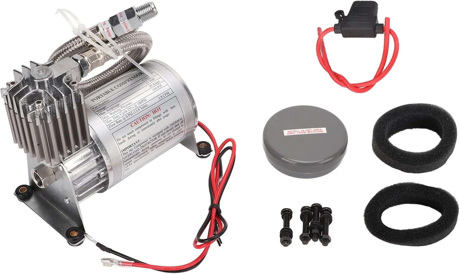 کمپرسور هوا Gearwell، پمپ هوای قابل حمل، پمپ باد تایر 12 ولت سنگین، 20 آمپر 150 PSI فلزی یونیورسال برای وسایل نقلیه، قایق تفریحی و قایق ها