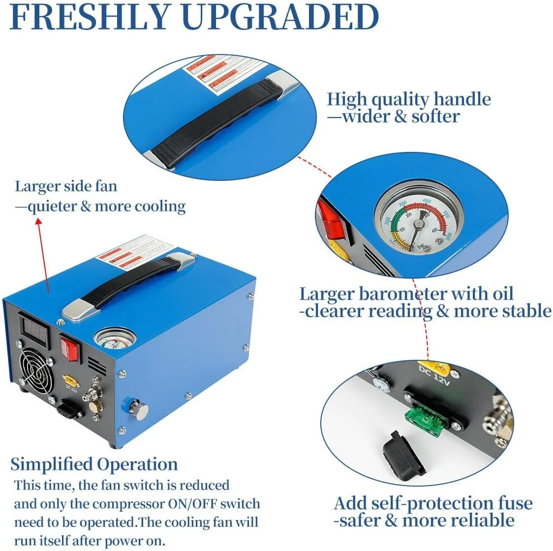 کمپرسور هوا PCP، پمپ کمپرسور مخزن غواصی 300 بار، پمپ قابل حمل 4500psi با برق 12 ولت خودرو یا 220 ولت AC خانگی، سازگار با اتصال سریع 8 میلی متری برای تفنگ هوای PCP با جداکننده آب/روغن
