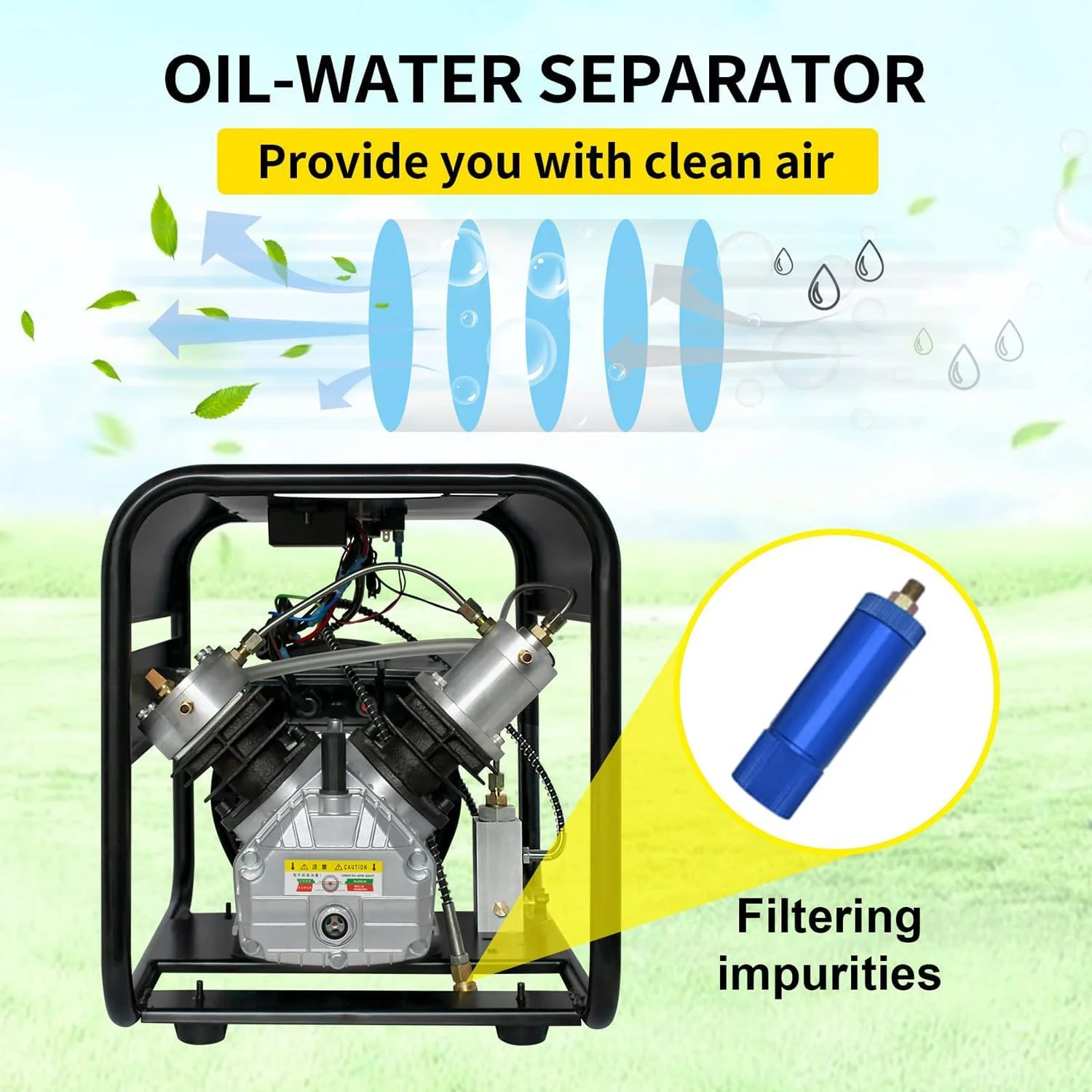 کمپرسور هوا، کمپرسور هوای غواصی، کمپرسور هوا PCP قابل حمل دو سیلندر 4500Psi، پمپ پینت بال فشار قوی برای تفنگ بادی مخزن 6.8 لیتری، تفنگ پینت بال 30Mpa