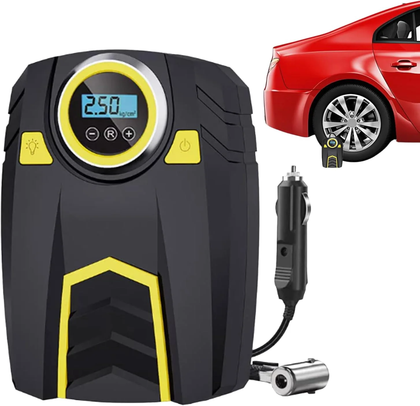 کمپرسور هوای قابل حمل - پمپ باد تایر خودرو | 3 حالت روشنایی، جمع و جور، چند منظوره، لوازم جانبی برای موتور سیکلت های ورزشی، توپ، مصارف خانگی و خانوادگی