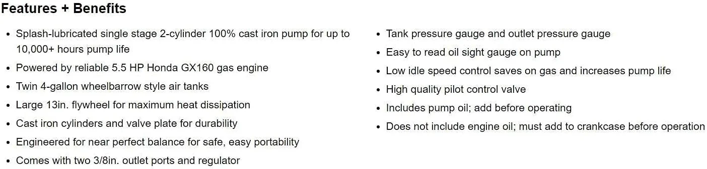 کمپرسور کوینسی - واحد هوای قابل حمل چرخ دستی با موتور بنزینی مدل G15H8WQ (5.5 اسب بخار)
