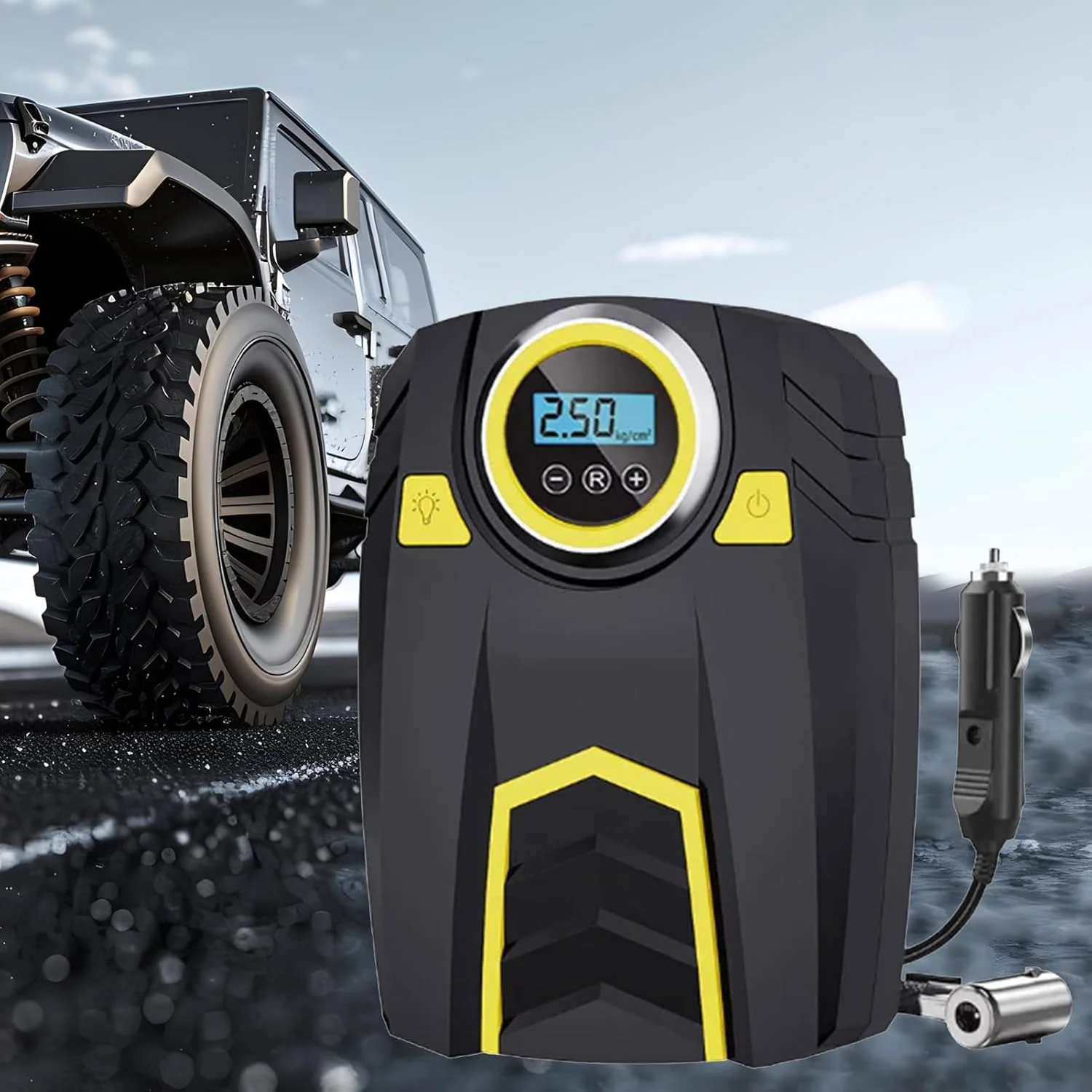 کمپرسور هوای قابل حمل - پمپ باد تایر خودرو | 3 حالت روشنایی، جمع و جور، چند منظوره، لوازم جانبی برای موتور سیکلت های ورزشی، توپ، مصارف خانگی و خانوادگی