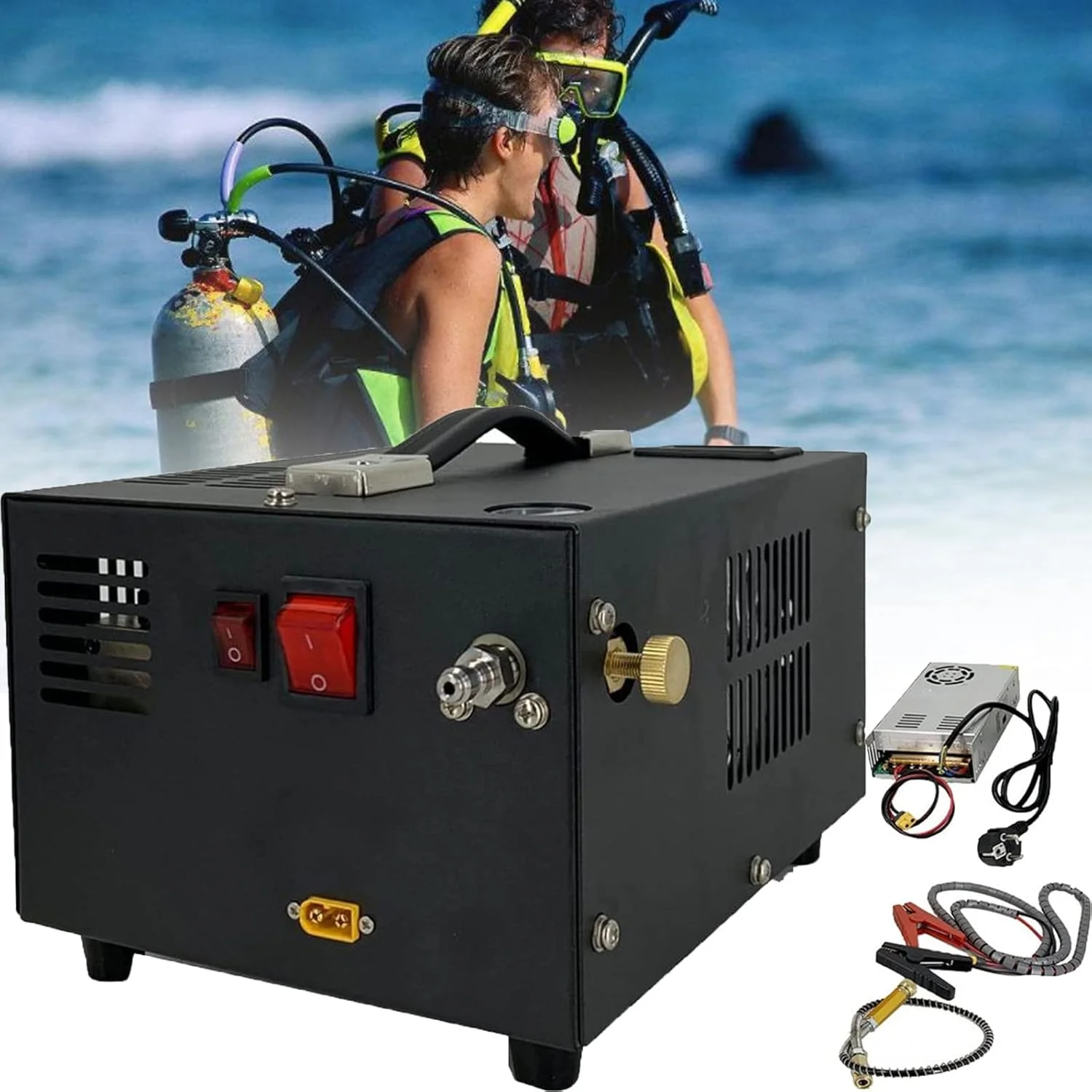 کمپرسور هوای PCP، خاموشی خودکار، بدون روغن و آب، با برق 110 ولت AC یا 12 ولت DC خودرو برای پینت بال، تفنگ بادی PCP، مخزن غواصی