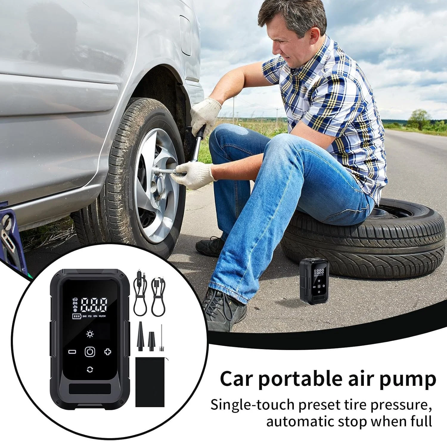 کمپرسور هوای قابل حمل | پمپ شارژی با نمایشگر دیجیتال برای کمپینگ، خودرو، سفر جاده ای، منزل، رفت و آمد روزانه، رانندگی طولانی مدت و مراقبت از موتورسیکلت