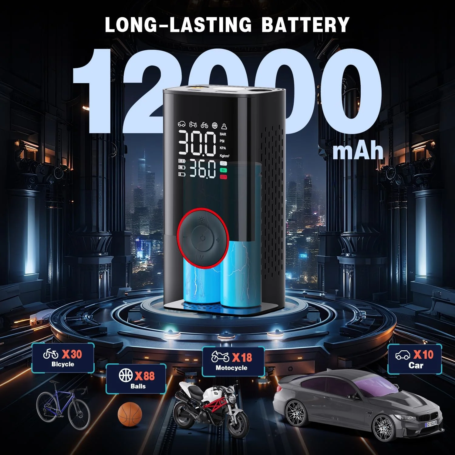 پمپ باد قابل حمل - مینی پمپ باد بی سیم قابل حمل با فشارسنج دیجیتال، 150PSI با سرعت 3 برابر بیشتر و عملکرد خاموش شدن خودکار برای لاستیک خودرو