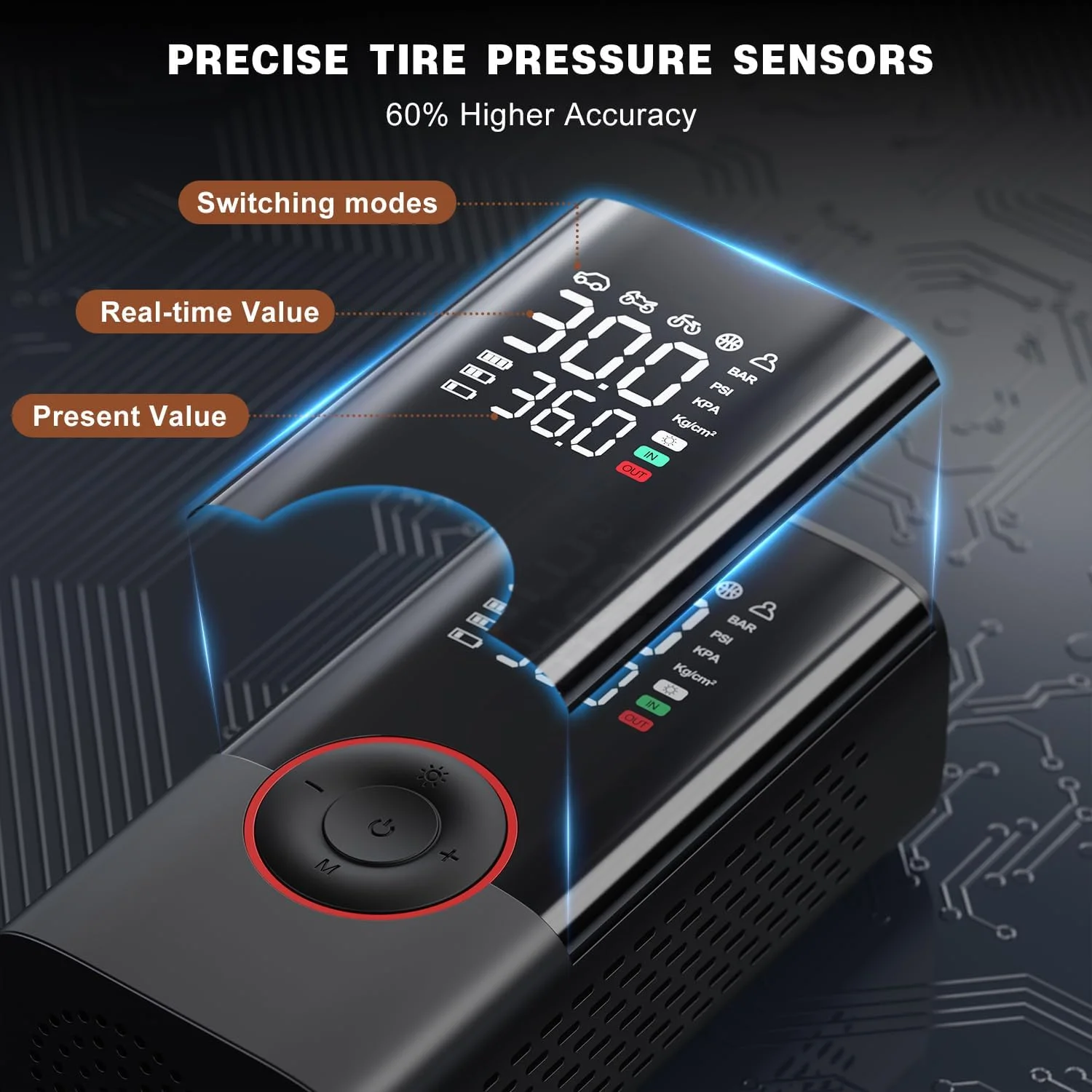 پمپ باد قابل حمل - مینی پمپ باد بی سیم قابل حمل با فشارسنج دیجیتال، 150PSI با سرعت 3 برابر بیشتر و عملکرد خاموش شدن خودکار برای لاستیک خودرو