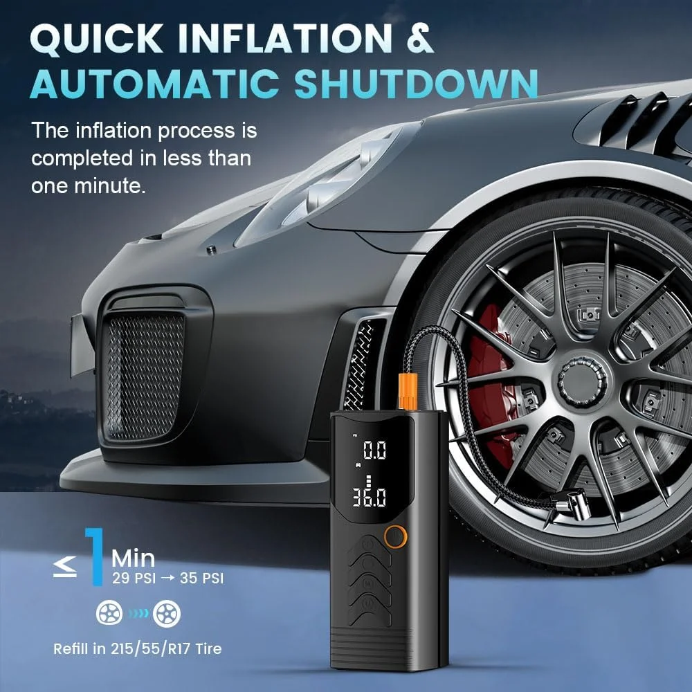 کمپرسور باد قابل حمل برای تایر، پمپ باد قابل حمل 150PSI برای تایرهای خودرو با گیج فشار تایر، پمپ باد برای خودرو، موتورسیکلت، دوچرخه و غیره