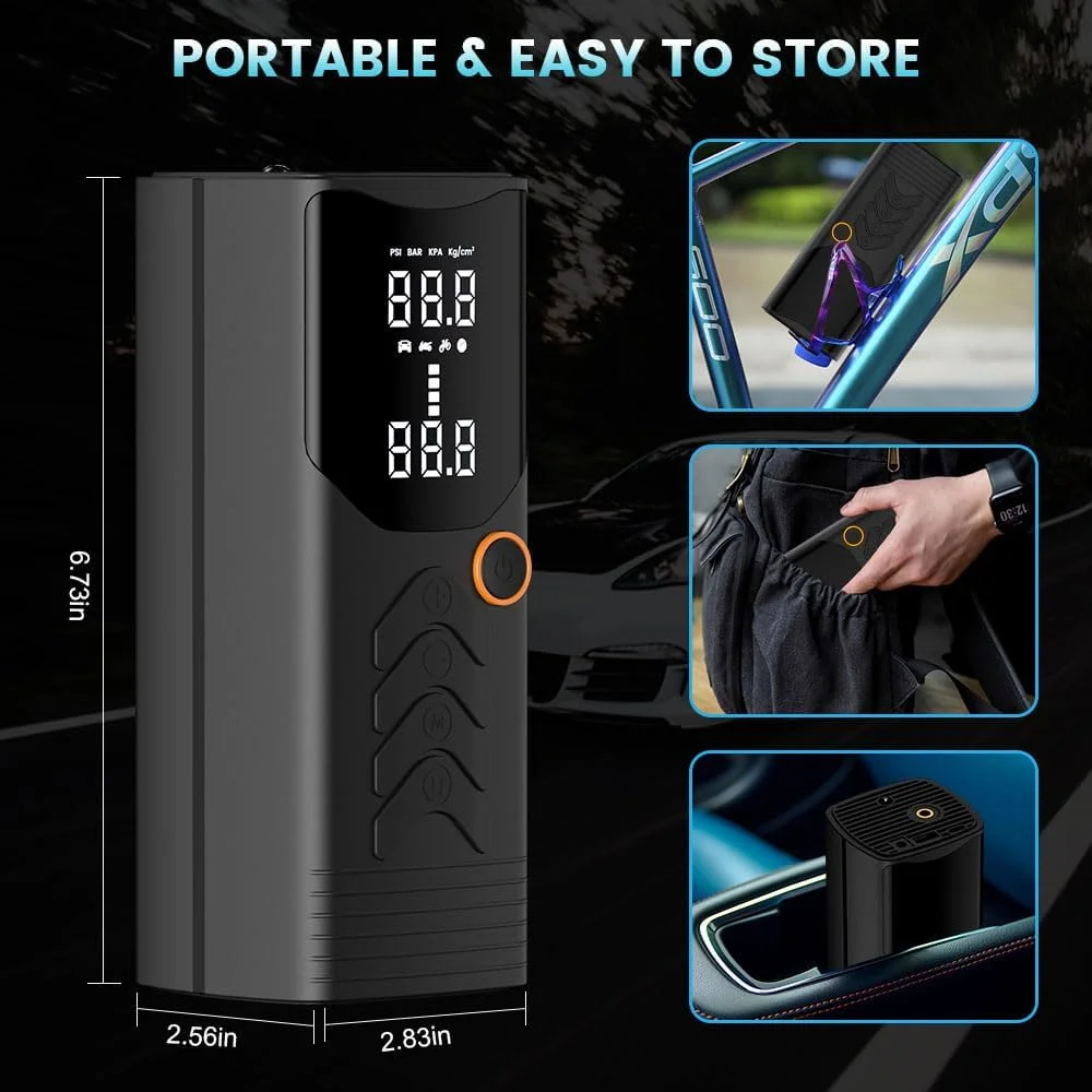 کمپرسور باد قابل حمل برای تایر، پمپ باد قابل حمل 150PSI برای تایرهای خودرو با گیج فشار تایر، پمپ باد برای خودرو، موتورسیکلت، دوچرخه و غیره