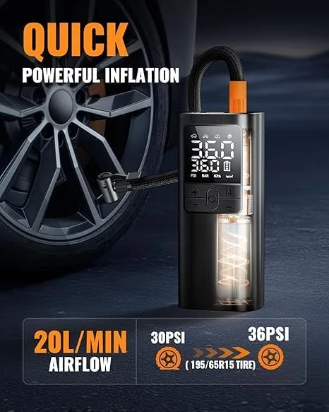 کمپرسور باد قابل حمل، پمپ باد اتوماتیک 150PSI برای لاستیک خودرو، پمپ لاستیک برقی 12 ولت DC با فشارسنج دیجیتال و چراغ قوه LED برای دوچرخه، موتور سیکلت، تجهیزات ورزشی