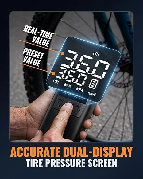 کمپرسور باد قابل حمل، پمپ باد اتوماتیک 150PSI برای لاستیک خودرو، پمپ لاستیک برقی 12 ولت DC با فشارسنج دیجیتال و چراغ قوه LED برای دوچرخه، موتور سیکلت، تجهیزات ورزشی