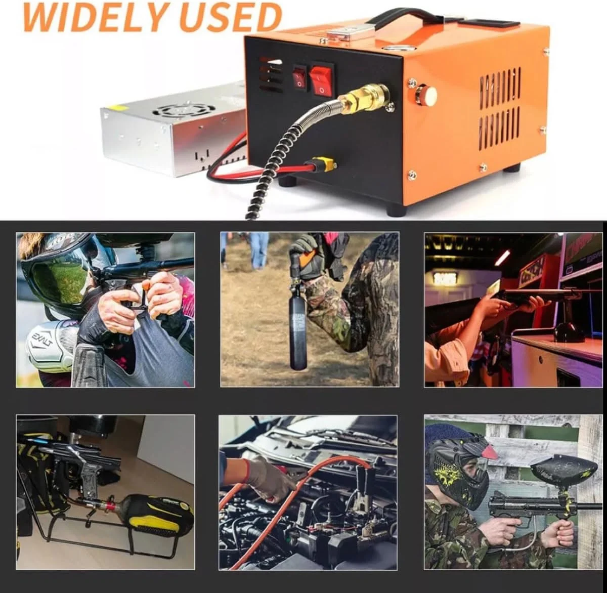 کمپرسور هوای PCP با فشار 4500Psi/30Mpa، کمپرسور تفنگ بادی قابل حمل به همراه لوازم جانبی، 12 ولت DC و 110 ولت/220 ولت AC با آداپتور برق، خنک شونده با فن، پمپ هوای خارجی 300 بار برای پینت بال و تفنگ بادی