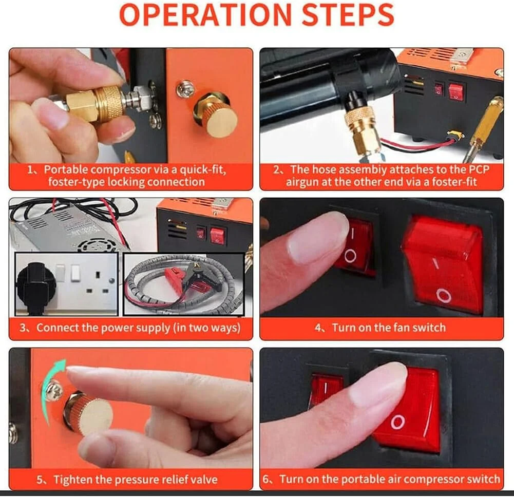 کمپرسور هوای FLEAGE، پمپ باد کننده کمپرسور هوای PCP 12 ولت 4500PSI 30Mpa، دستگاه کمپرسور هوای فشار قوی AC 110 ولت/220 ولت، فیلتر جداکننده آب و روغن داخلی، برای تفنگ بادی پینت بال/PCP