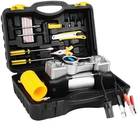 کیت کمپرسور هوای قابل حمل با لوازم جانبی، 12 ولت به سیلندر