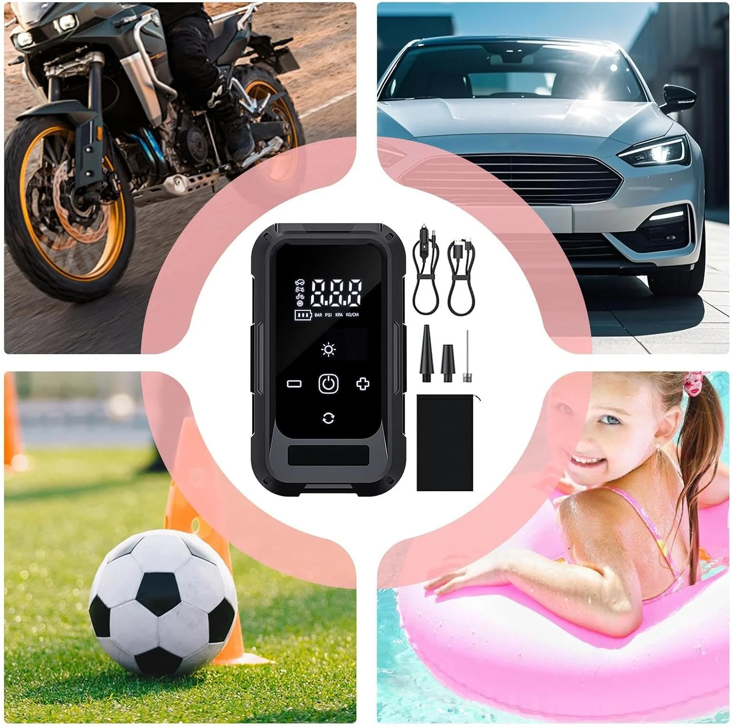 کمپرسور هوای قابل حمل، پمپ برقی بی سیم با نمایشگر دیجیتال و خاموشی خودکار برای خودرو، خانه، سفر جاده ای، گاراژ، مراقبت از موتورسیکلت، رفت و آمد روزانه و رانندگی طولانی مدت