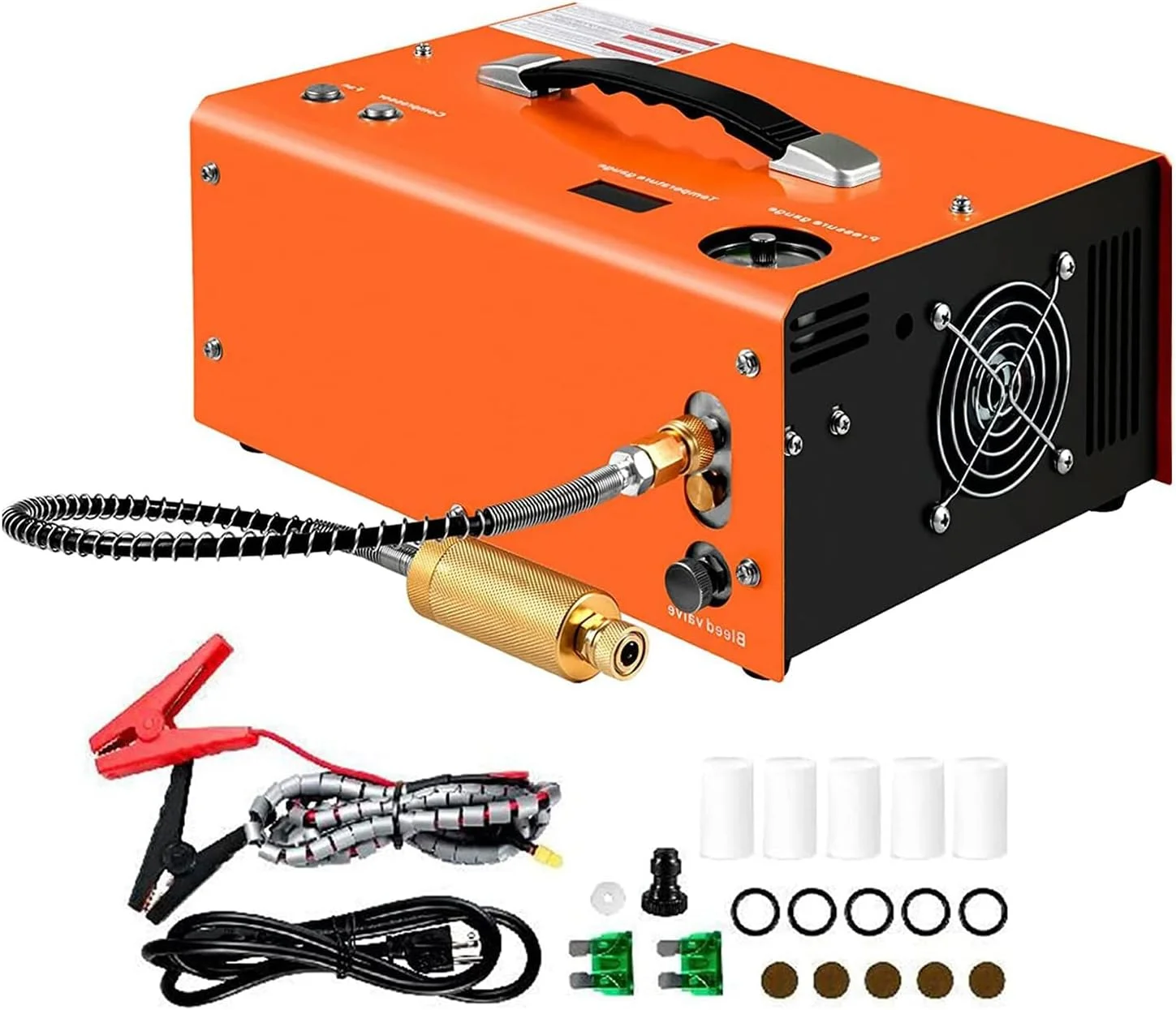 کمپرسور هوای قابل حمل، پمپ فشار قوی 300 بار 4500psi با فیلتر جداکننده آب و روغن، قابل استفاده در خودرو/خانه، ایده آل برای تفنگ های بادی، نمایشگر LED دما