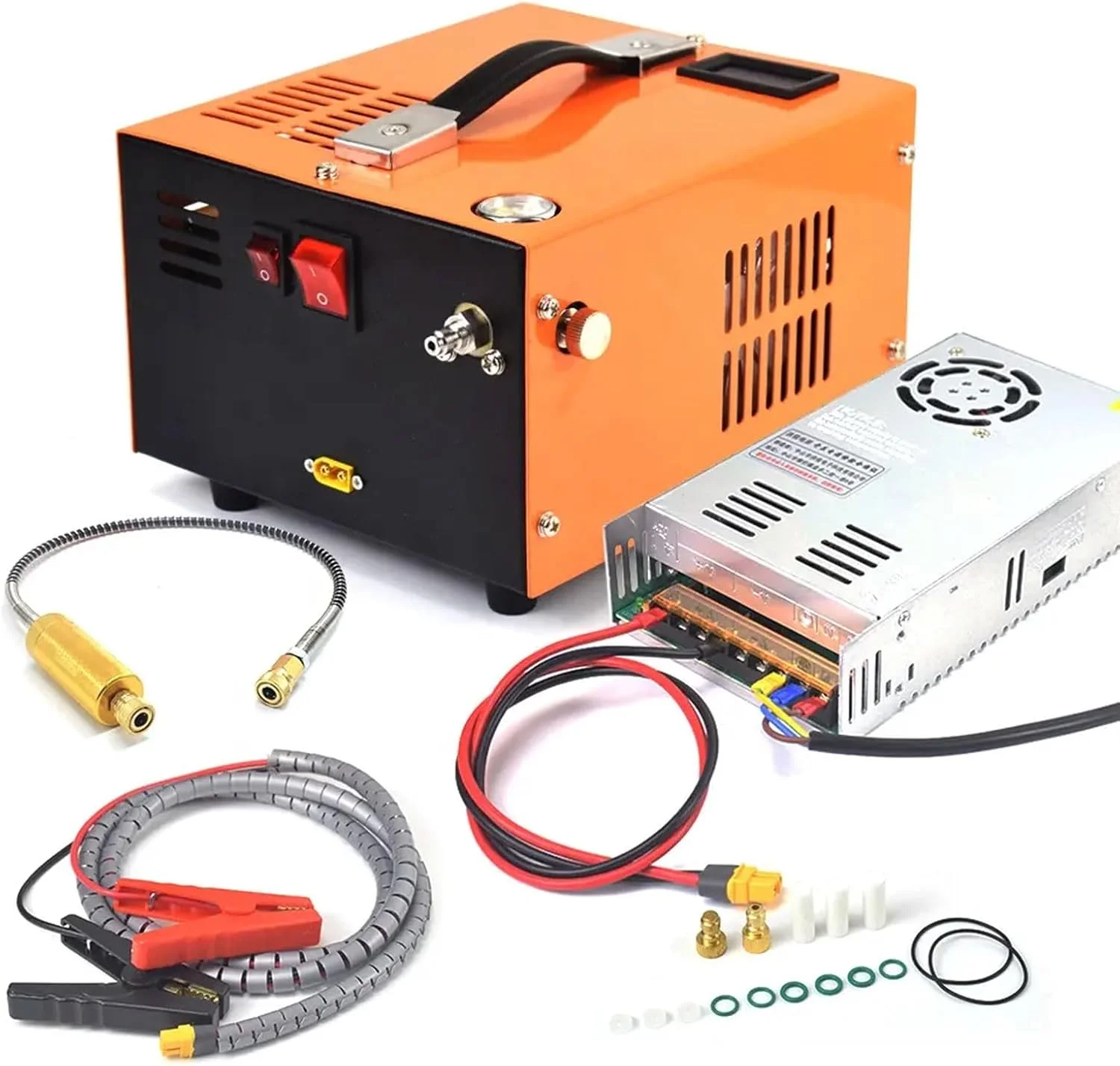 کمپرسور هوای قابل حمل PCP 300 بار، کمپرسور خودرویی فیلتر کوچک با صفحه نمایش LED 1.5 لیتری با ترانسفورماتور، دارای فیلتر جداکننده آب و روغن داخلی، برای خودروها، مخازن گاز، تفنگ های بادی، دوچرخه ها