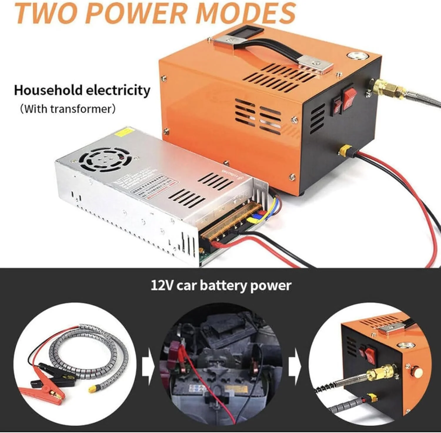 کمپرسور هوای قابل حمل PCP 300 بار، کمپرسور خودرویی فیلتر کوچک با صفحه نمایش LED 1.5 لیتری با ترانسفورماتور، دارای فیلتر جداکننده آب و روغن داخلی، برای خودروها، مخازن گاز، تفنگ های بادی، دوچرخه ها