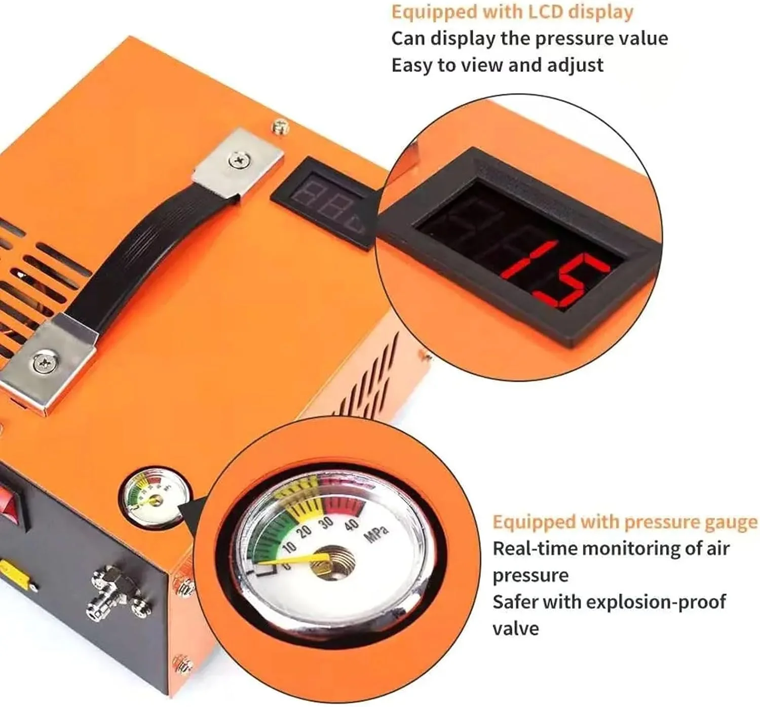 کمپرسور هوای قابل حمل PCP 300 بار، کمپرسور خودرویی فیلتر کوچک با صفحه نمایش LED 1.5 لیتری با ترانسفورماتور، دارای فیلتر جداکننده آب و روغن داخلی، برای خودروها، مخازن گاز، تفنگ های بادی، دوچرخه ها