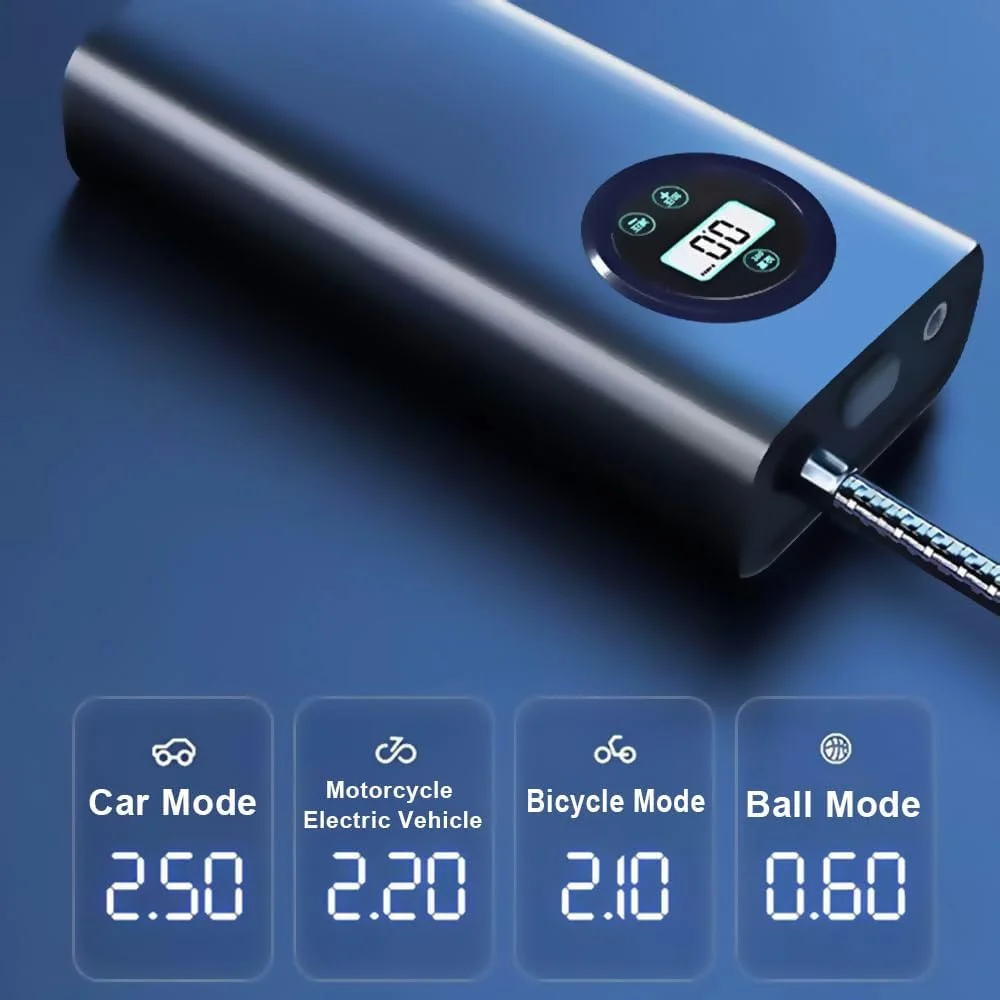 پمپ باد قابل حمل - کمپرسور هوا برای لاستیک خودرو با فشارسنج دیجیتال (120 PSI) - کمپرسور هوا برای خودرو، موتورسیکلت، پمپ باد دوچرخه برقی، لاستیک های شنا، دوچرخه و توپ