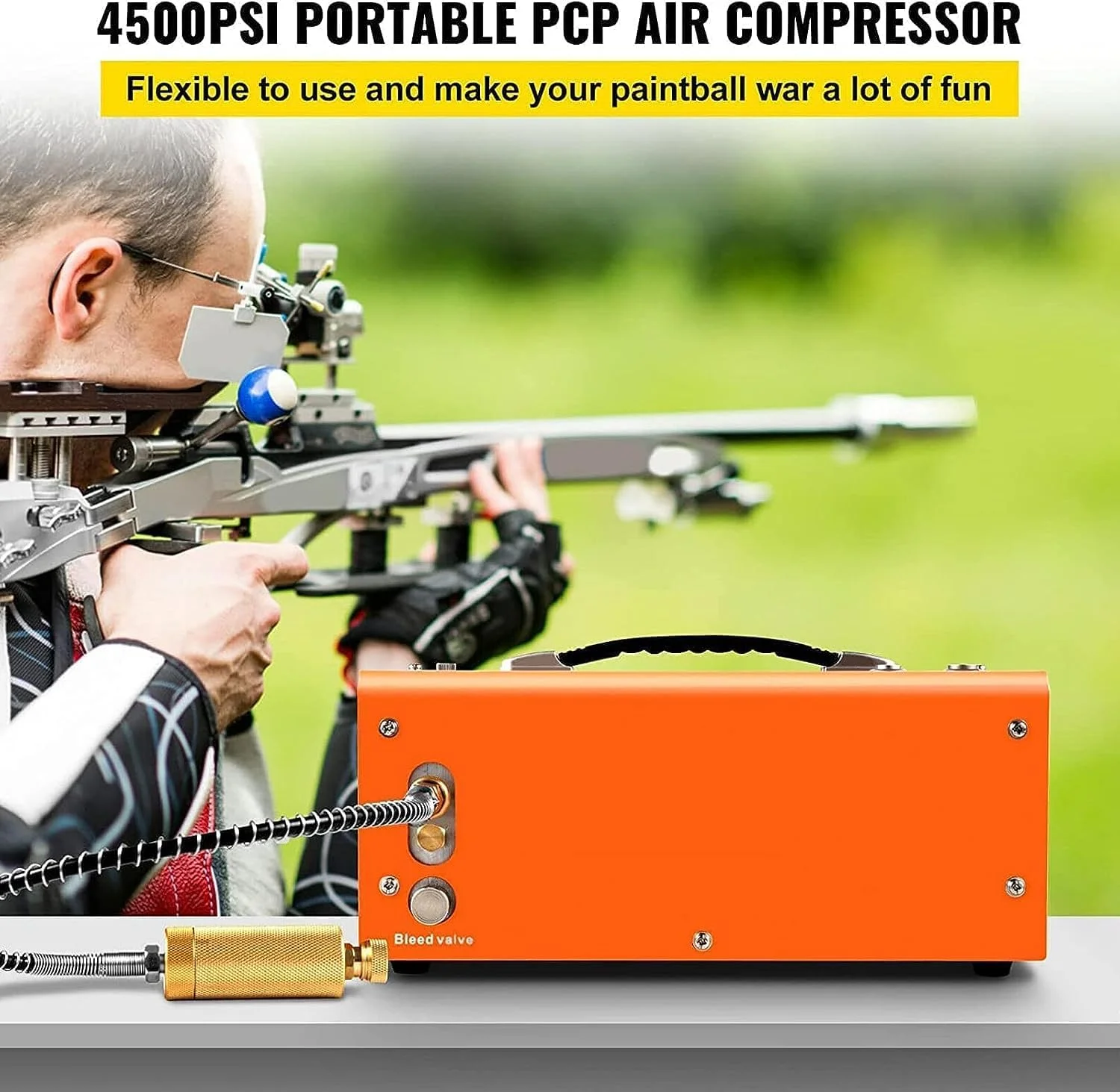 کمپرسور هوای PCP، 300 بار 4500psi پمپ فشار قوی قابل حمل، تفنگ بادی، تفنگ بادی پنوماتیک، تغذیه شده توسط ماشین 12 ولت DC یا خانه 110 ولت-240 ولت AC