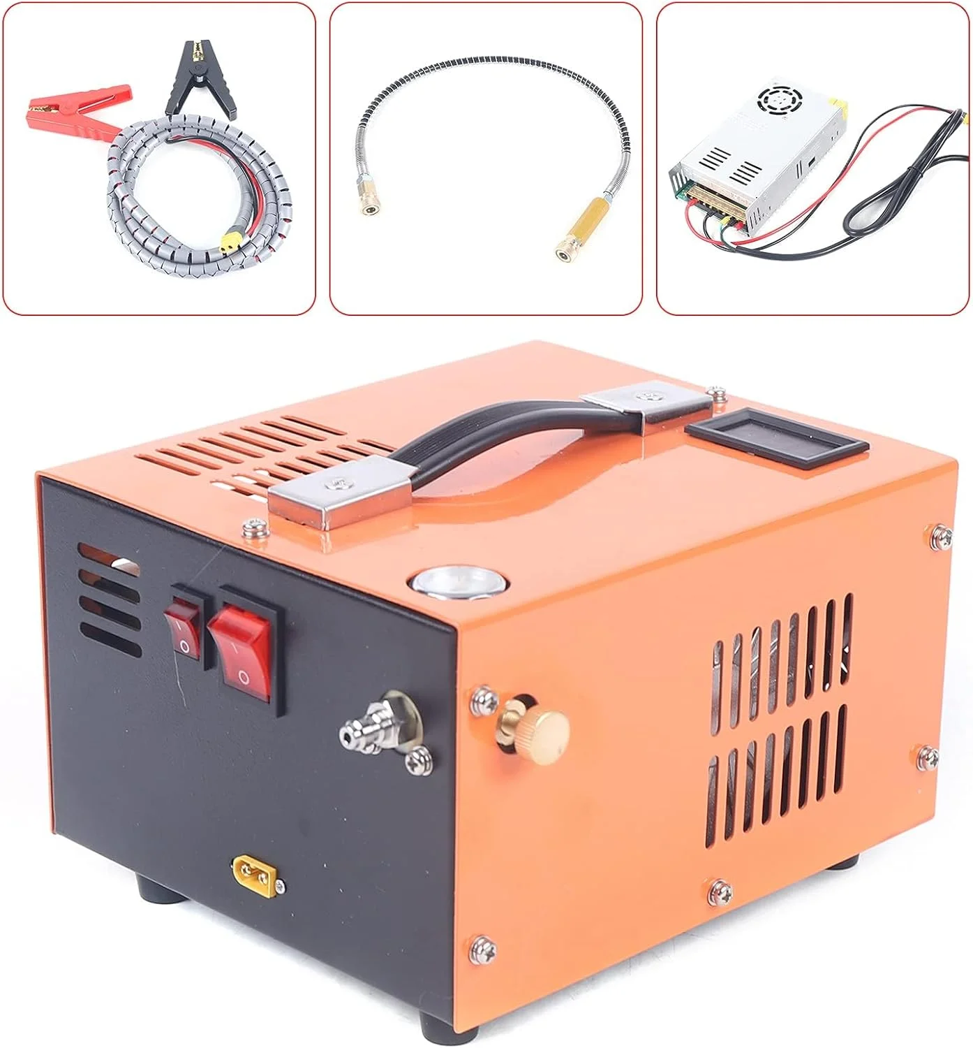 کمپرسور هوای PCP، پمپ فشار قوی قابل حمل 12 ولت 30 مگاپاسکال برای تفنگ بادی خودرو، کمپرسور هوای فشار قوی با ترانسفورماتور داخلی و سیستم خنک کننده فن 4500psi نارنجی کمپرسور هوای PCP، پمپ فشار قوی قابل حمل 12 ولت 30 مگاپاسکال برای تفنگ بادی خودرو، کمپرسور هوای فشار قوی با ترانسفورماتور داخلی و سیستم خنک کننده فن 4500psi نارنجی