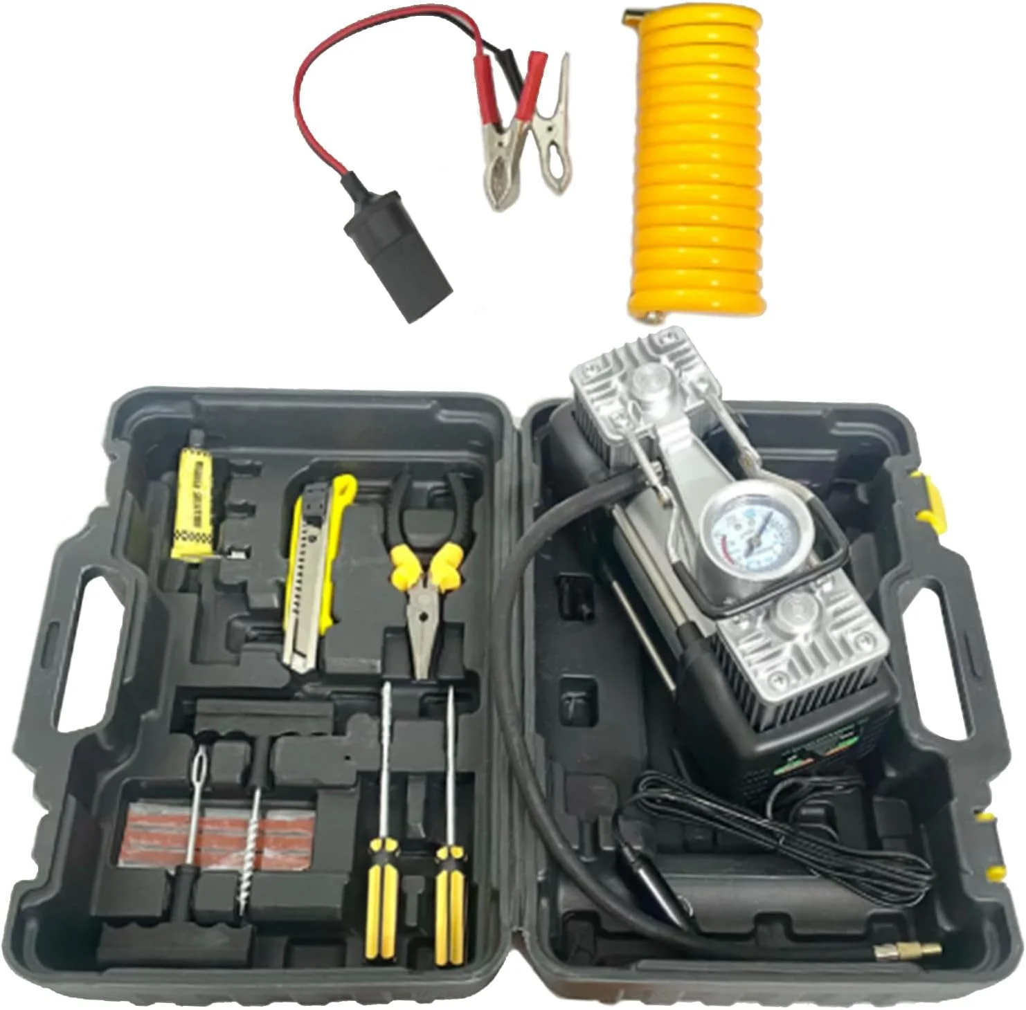 جعبه ابزار کمپرسور هوا، لوازم ابزار تعمیر خودرو - پمپ باد چند منظوره قابل حمل 12 ولت برای کمپینگ، خودرو، کامیون، مسافرت، دوچرخه، موارد اضطراری و منزل