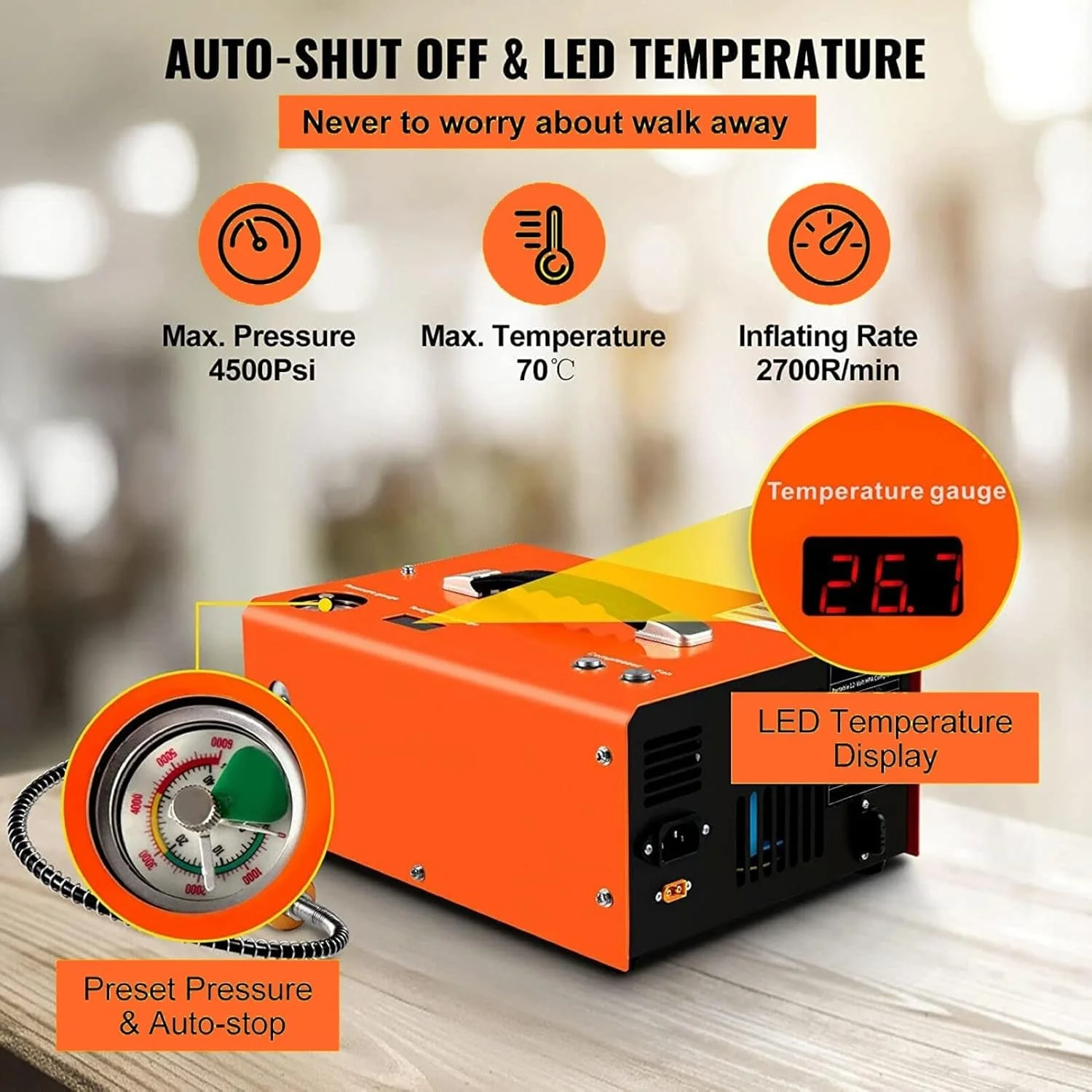 کمپرسور هوای PCP 300 بار 4500Psi 12/110/220V پمپ فشار قوی تفنگ بادی پنوماتیک برای پر کردن سیلندرهای تفنگ بادی زیر آب